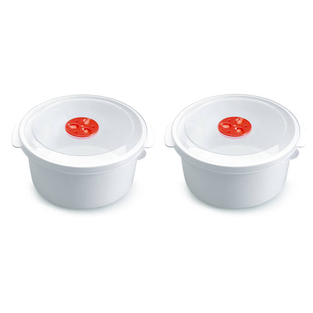 2x stuks magnetron voedsel opwarm potjes/bakjes 2 liter met speciale deksel - Magnetronbakken