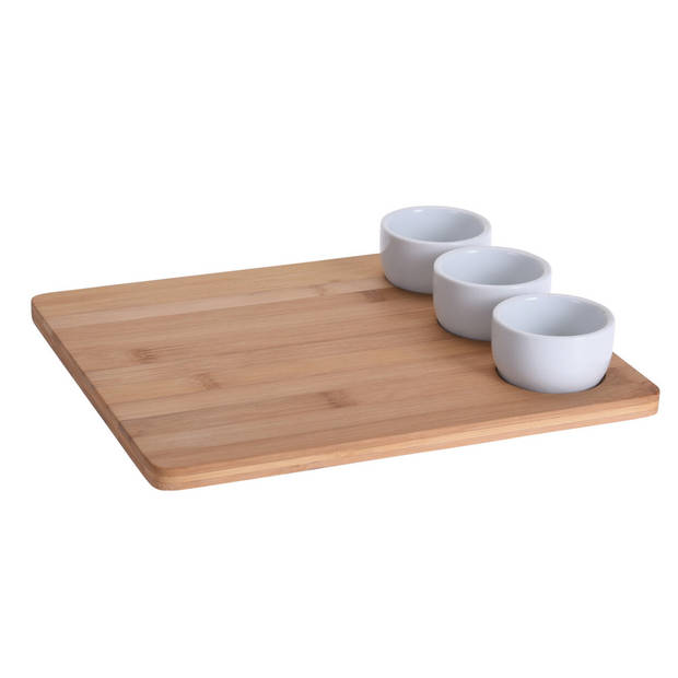 4-delige sushi serveer set met 3 porseleinen kommetjes 28 x 24 cm - Bordjes