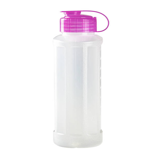 2x stuks kunststof waterflessen 1100 ml transparant met dop roze - Drinkflessen