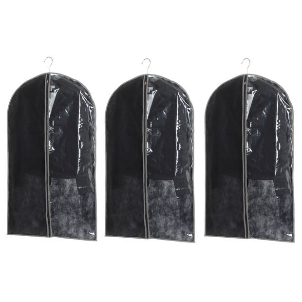Set van 3x stuks kleding/beschermhoes zwart 100 cm inclusief kledinghangers - Kledinghoezen