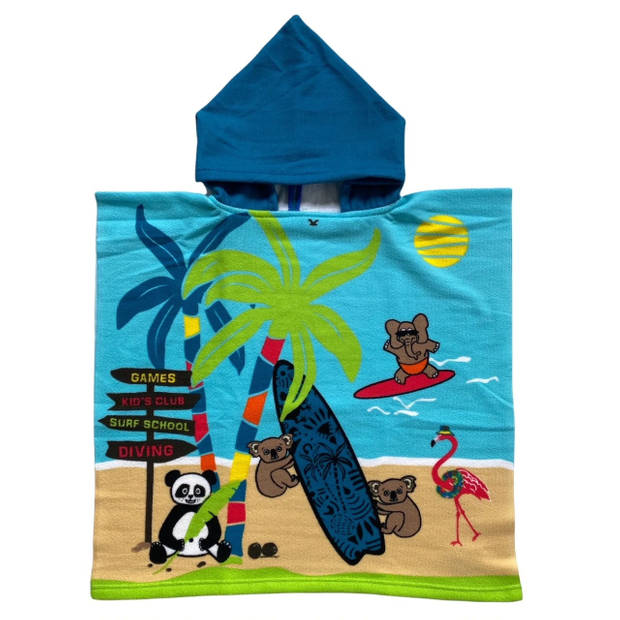 Set van bad cape/poncho met strand/badlaken voor kinderen dieren print microvezel - Badcapes