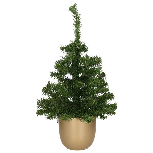 Kunst kerstboom/kunstboompje groen in gouden pot H60 cm - Kunstkerstboom