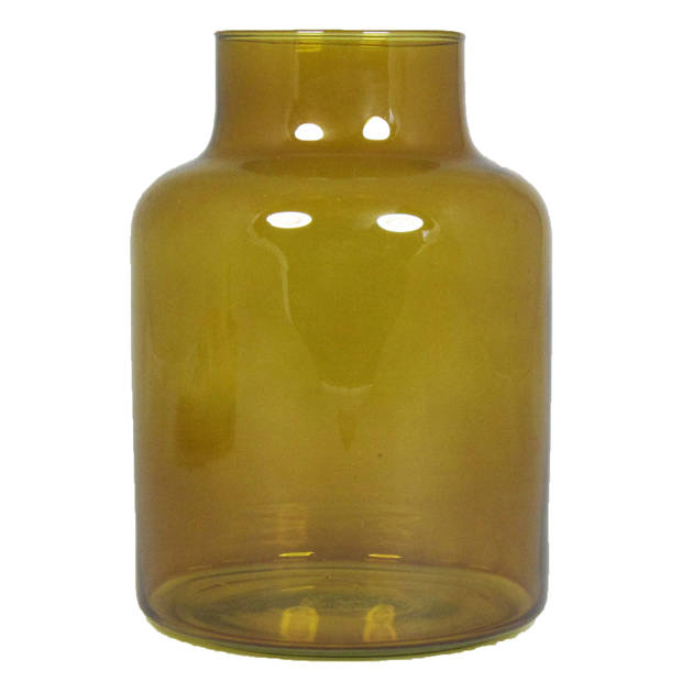 Floran Bloemenvaas Milan - transparant oker geel glas - D15 x H20 cm - melkbus vaas met smalle hals - Vazen