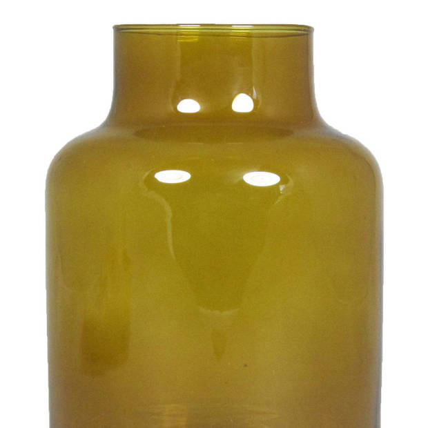 Floran Bloemenvaas Milan - transparant oker geel glas - D15 x H20 cm - melkbus vaas met smalle hals - Vazen