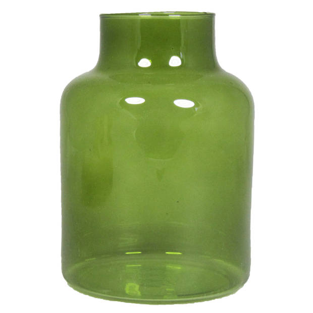 Set van 2 bloemenvazen - groen transparant glas - 20 x 15 cm en 25 x 15 cm - Vazen