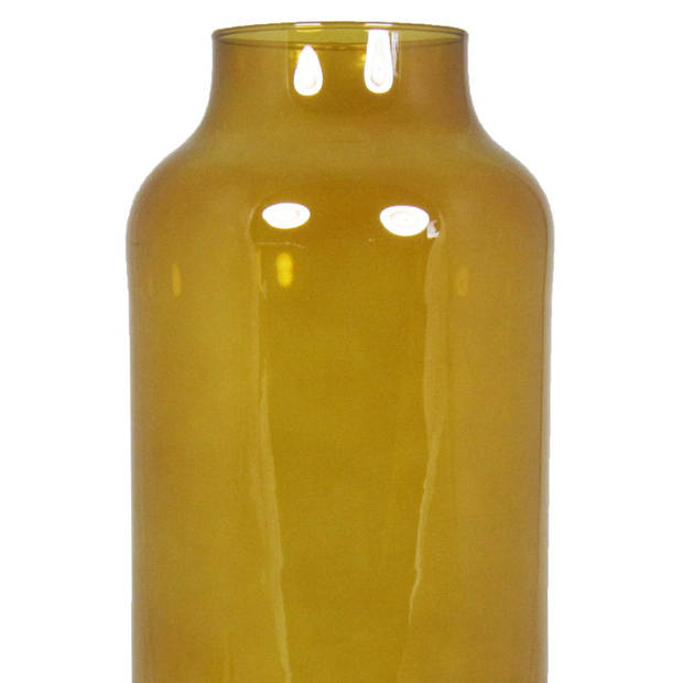 Floran Bloemenvaas Milan - transparant oker geel glas - D15 x H35 cm - melkbus vaas met smalle hals - Vazen