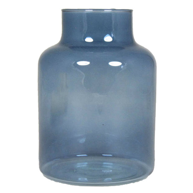 Floran Bloemenvaas Milan - transparant blauw glas - D15 x H20 cm - melkbus vaas met smalle hals - Vazen