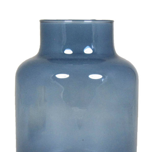 Floran Bloemenvaas Milan - transparant blauw glas - D15 x H20 cm - melkbus vaas met smalle hals - Vazen
