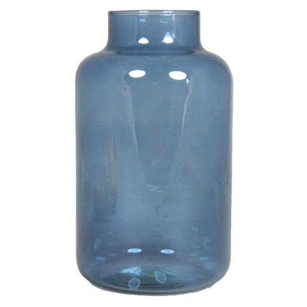 Floran Bloemenvaas Milan - transparant blauw glas - D15 x H25 cm - melkbus vaas met smalle hals - Vazen