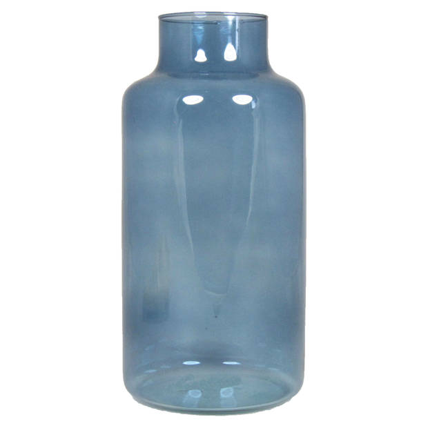 Floran Bloemenvaas Milan - transparant blauw glas - D15 x H30 cm - melkbus vaas met smalle hals - Vazen