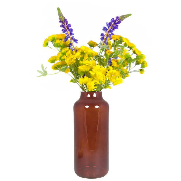 Bela Arte Bloemenvaas Milan - transparant bruin glas - D15 x H35 cm - melkbus vaas met smalle hals - Vazen