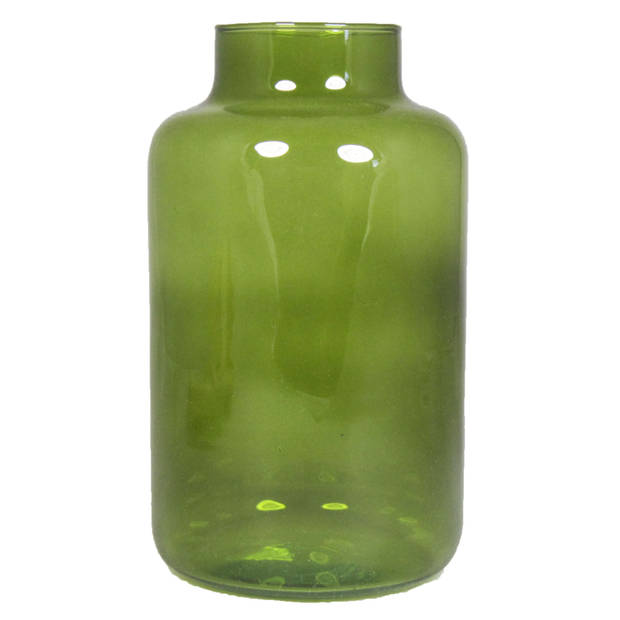 Bela Arte Bloemenvaas Milan - transparant groen glas - D15 x H25 cm - melkbus vaas - Vazen