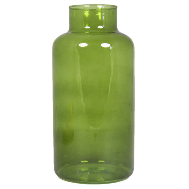 Floran Bloemenvaas Milan - transparant groen glas - D15 x H30 cm - melkbus vaas met smalle hals - Vazen