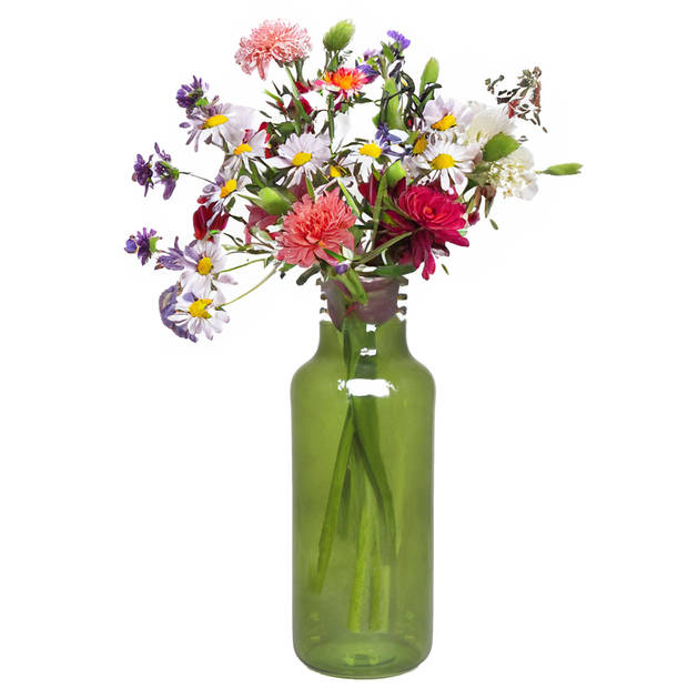 Floran Bloemenvaas Milan - transparant groen glas - D15 x H35 cm - melkbus vaas met smalle hals - Vazen