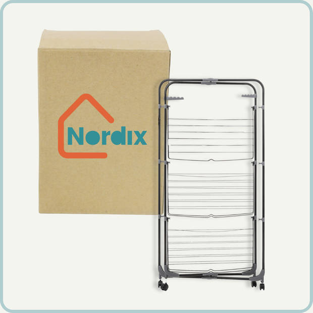 Nordix Droogtoren - Wasrek - 3 Lagen - met Wieltjes - Uitklapbaar - Droogrek