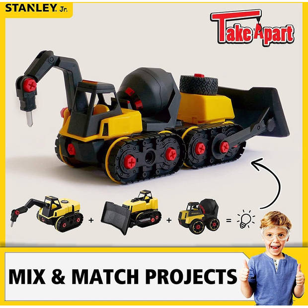 Stanley Speelgoed Graafmachine - Kinderen vanaf 3 Jaar - 25 Onderdelen - STEM-Speelgoed - Zwart/Geel