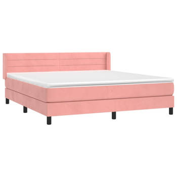 vidaXL Boxspring met matras fluweel roze 180x200 cm