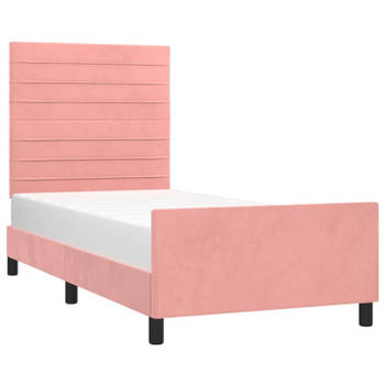 vidaXL Bedframe met hoofdeinde fluweel roze 90x200 cm