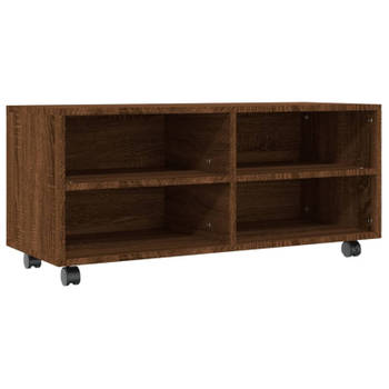 vidaXL Tv-meubel met wieltjes 90x35x35 cm bewerkt hout bruin eikenkleur