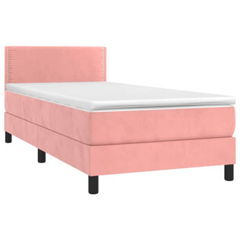 vidaXL Boxspring met matras fluweel roze 80x200 cm