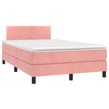 vidaXL Boxspring met matras en LED fluweel roze 120x200 cm