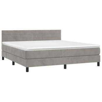 vidaXL Boxspring met matras en LED fluweel lichtgrijs 180x200 cm