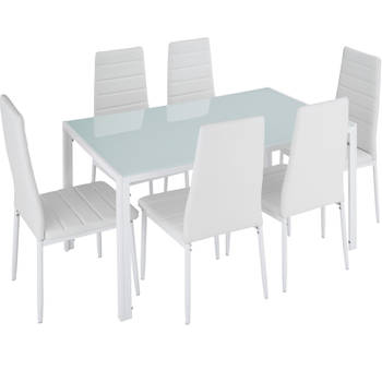 tectake - Eetkamergroep Berlin 6 stoelen en 1 tafel - wit - 404382