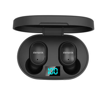 Aiwa AT-X80E II - oplaadbare bluetooth oordopjes hoofdtelefoon (Google Assistant, Siri) - Zwart