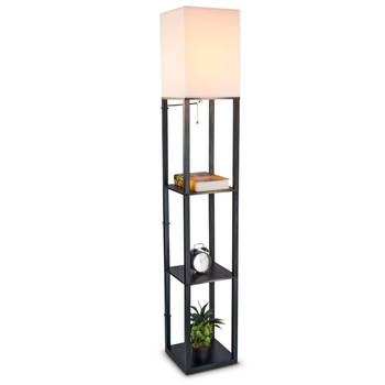 Vloerlamp - Staande lamp - Stalamp - Modern - Met opbergruimte - 26L x 26B x 160H cm - Zwart- Effen