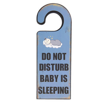 Clayre & Eef Tekstbord 11x30 cm Blauw Zwart Hout Rechthoek Do Not Disturb Wandbord Blauw Wandbord