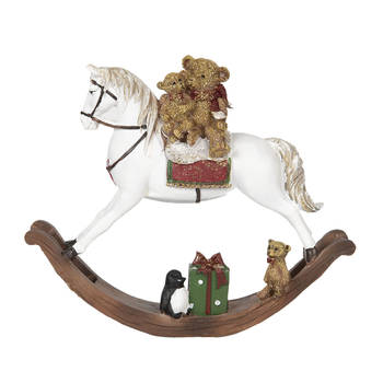 Clayre & Eef Beeld Paard 17 cm Wit Bruin Polyresin Kerstdecoratie Wit Kerstdecoratie