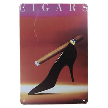 Clayre & Eef Tekstbord 20x30 cm Rood Ijzer Rechthoek Cigars Wandbord Rood Wandbord