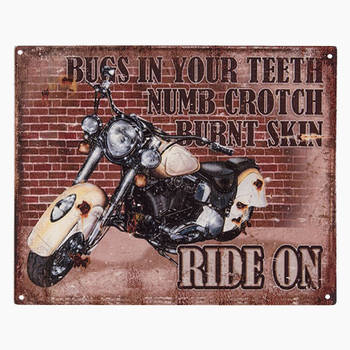 Clayre & Eef Tekstbord 20x25 cm Bruin Ijzer Motor Ride on Wandbord Bruin Wandbord