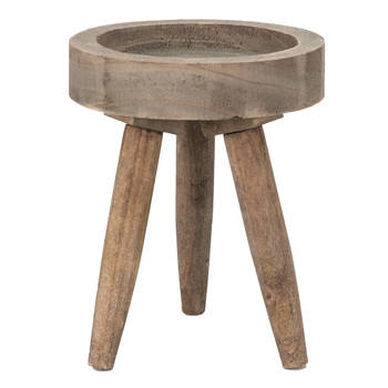 Clayre & Eef Plantentafeltje Ø 16x20 cm Bruin Hout Rond Plantenstandaard Bruin Plantenstandaard