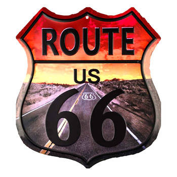 Clayre & Eef Tekstbord 45x50 cm Grijs Rood Ijzer Route 66 Wandbord Grijs Wandbord