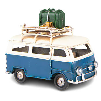 Clayre & Eef Decoratie Miniatuur Bus 11x5x9 cm Blauw Ijzer Decoratie Model Blauw Decoratie Model