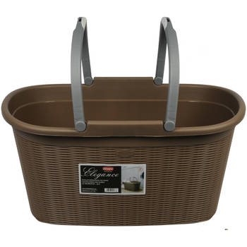 Kunststof wasmand chocolade bruin met grijze handvatten 35 liter L30 x B38 x H58 cm - Wasmanden