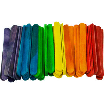 50x stuks muti-color kleur hobby knutselen houtjes/ijslollie stokjes 114 x 10 mm - Houten knutselstokjes