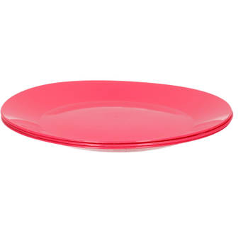 3x ontbijt/diner bordjes van hard kunststof 21 cm in het roze - Campingborden