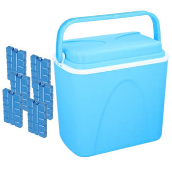 Voordelige normale blauwe koelbox 24 liter met 6x normale koelelementen - Koelboxen