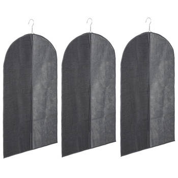 Set van 3x stuks kleding/beschermhoes linnen grijs 100 cm inclusief kledinghangers - Kledinghoezen