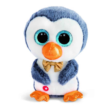 Nici Pinguin Sniffy - pluche knuffel - wit/blauw - 15 cm - Knuffeldier