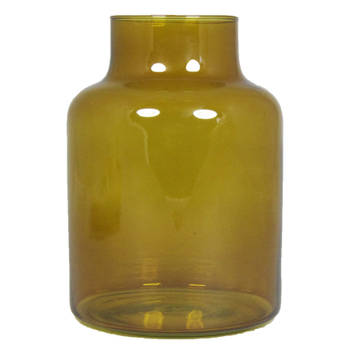 Bloemenvaas - okergeel/transparant glas - H20 x D15 cm - Vazen
