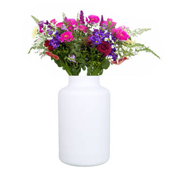 Floran Bloemenvaas Milan - mat wit glas - D15 x H25 cm - melkbus vaas met smalle hals - Vazen