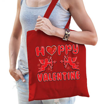 Cadeau tasje Valentijn - Happy Valentine - rood katoen - Feest Boodschappentassen