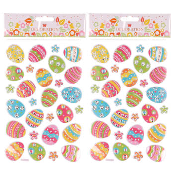 Set van 2x stickervel met vrolijk gekleurde paaseieren - 27 stickers - Pasen thema - Stickers
