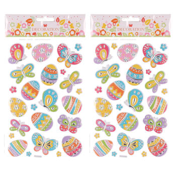 Set van 2x stickervel met paaseieren en vlinders - 25 stickers - Pasen thema - Stickers