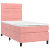 vidaXL Boxspring met matras en LED fluweel roze 90x200 cm