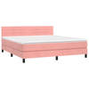 vidaXL Boxspring met matras en LED fluweel roze 180x200 cm