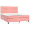 vidaXL Boxspring met matras en LED fluweel roze 180x200 cm